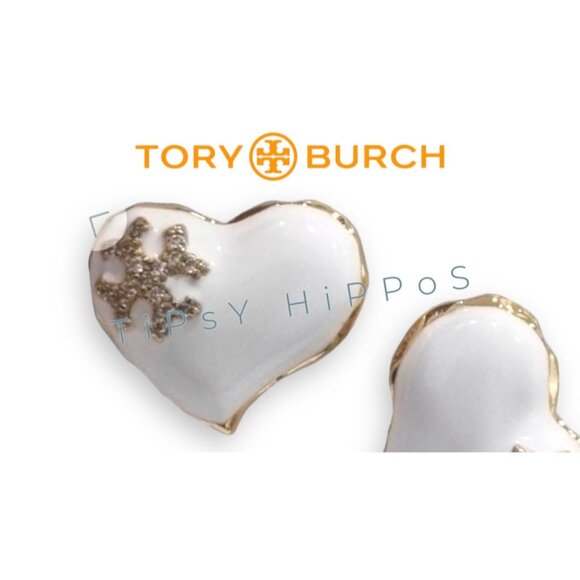 Tory Burch Heart Shaped Earrings In White & Gold - Picture 3 of 5